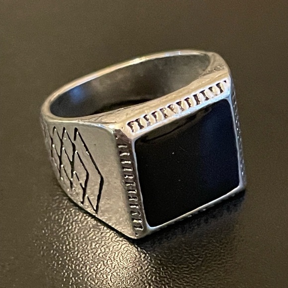 925 stamped silver black obsidian ring size 8 - Picture 2 of 8